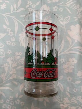 Coca-Cola Holiday Holly Glass with Red and Green Accents